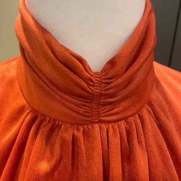Vintage 1970’s Beautiful High Neck Orange Gown With Attached Overlay - Picture 7 of 12